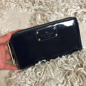 navy patent leather kate spade zip around wallet